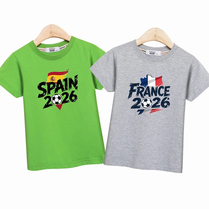 2026 Nationalmannschaft T-Shirt für Jungen mit Nationalflaggen-Print Oberteile Kinder Sommer Fußball-Shirt 3-14 Jahre