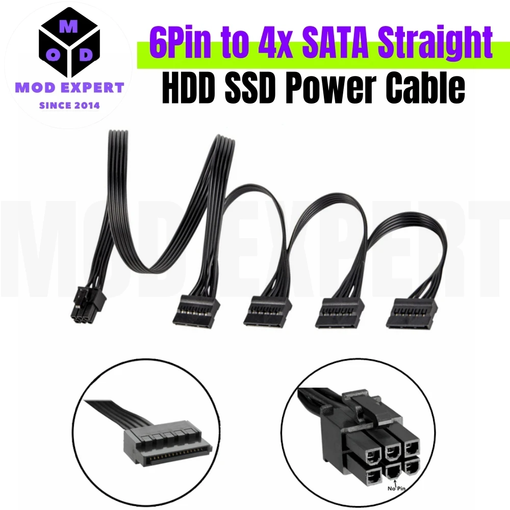 

6Pin to 4x SATA Straight, SSD HDD Power Cable for Corsair Type 3 & Type 4 Modular, for RMi RMx RMe AXi HX HXi RM CSM CXM TXM SF