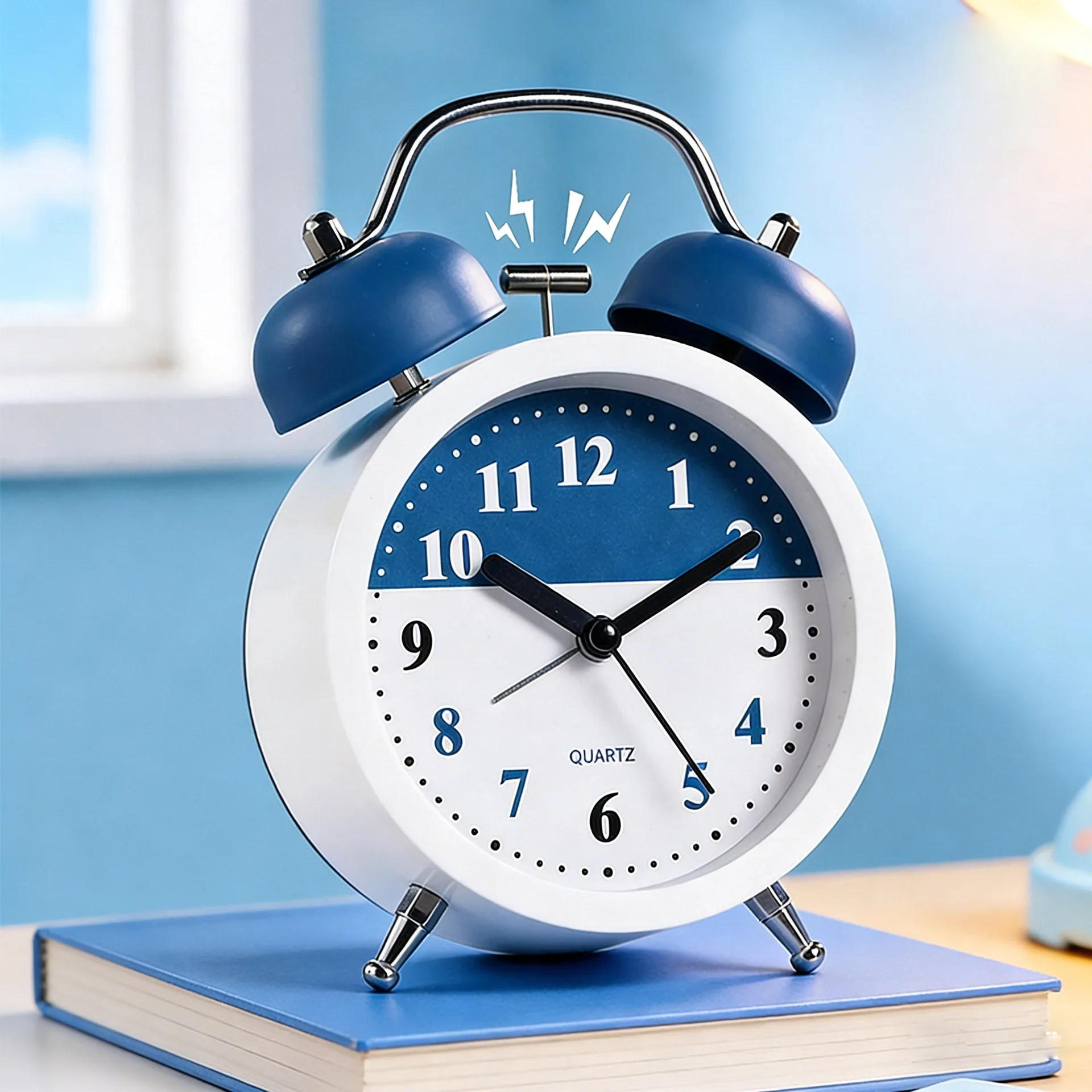 Simple metal alarm clock, retro desktop, silent digital round desk clock, for student dormitories, ringing with super loud volum