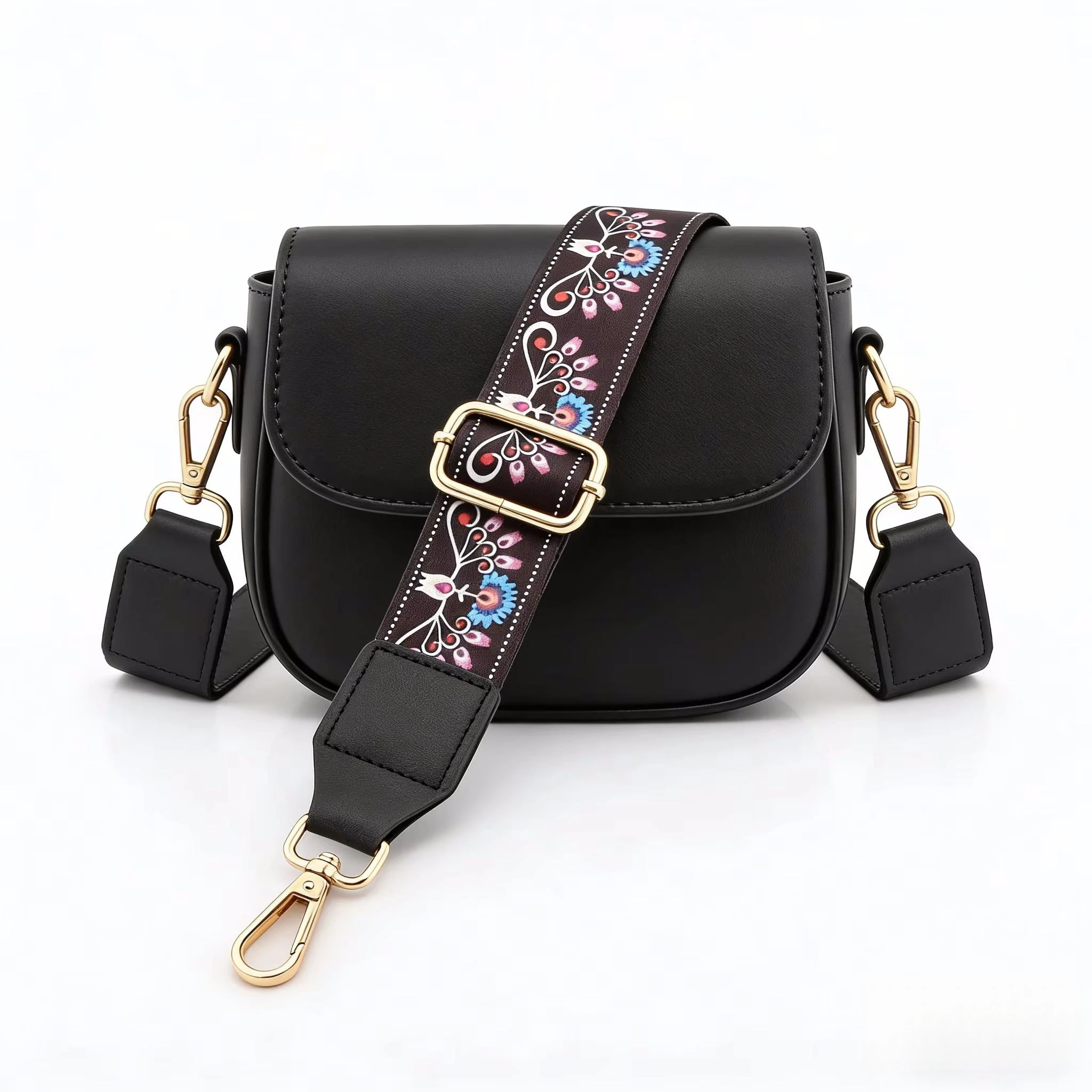 Vintage Blumenmuster Bestickter Taschenriemen - Verstellbarer Breiter Schulterriemen für Damenhandtaschen