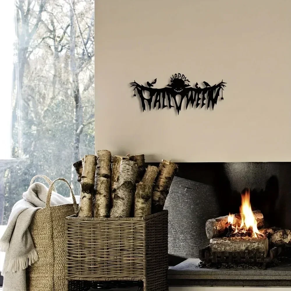 1 pieza de decoración elegante con tema de Halloween: arte de pared genial para la sala de estar interior. Estilo clásico negro con colgante de pared de metal