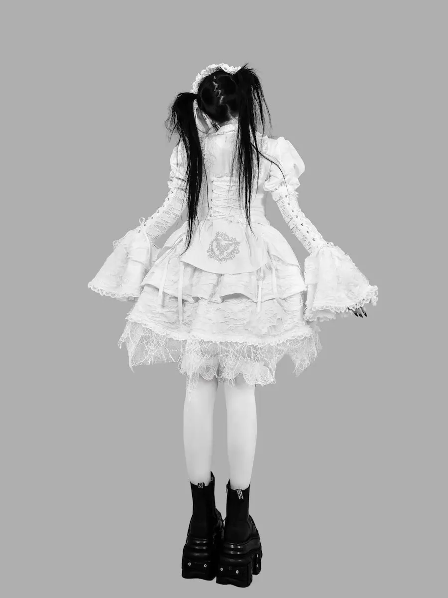 Dark gothic cool girl Japanese lace dress women's waist multi-layer skirt sexy lolita dress cos punk women's long-sleeved dress view 5