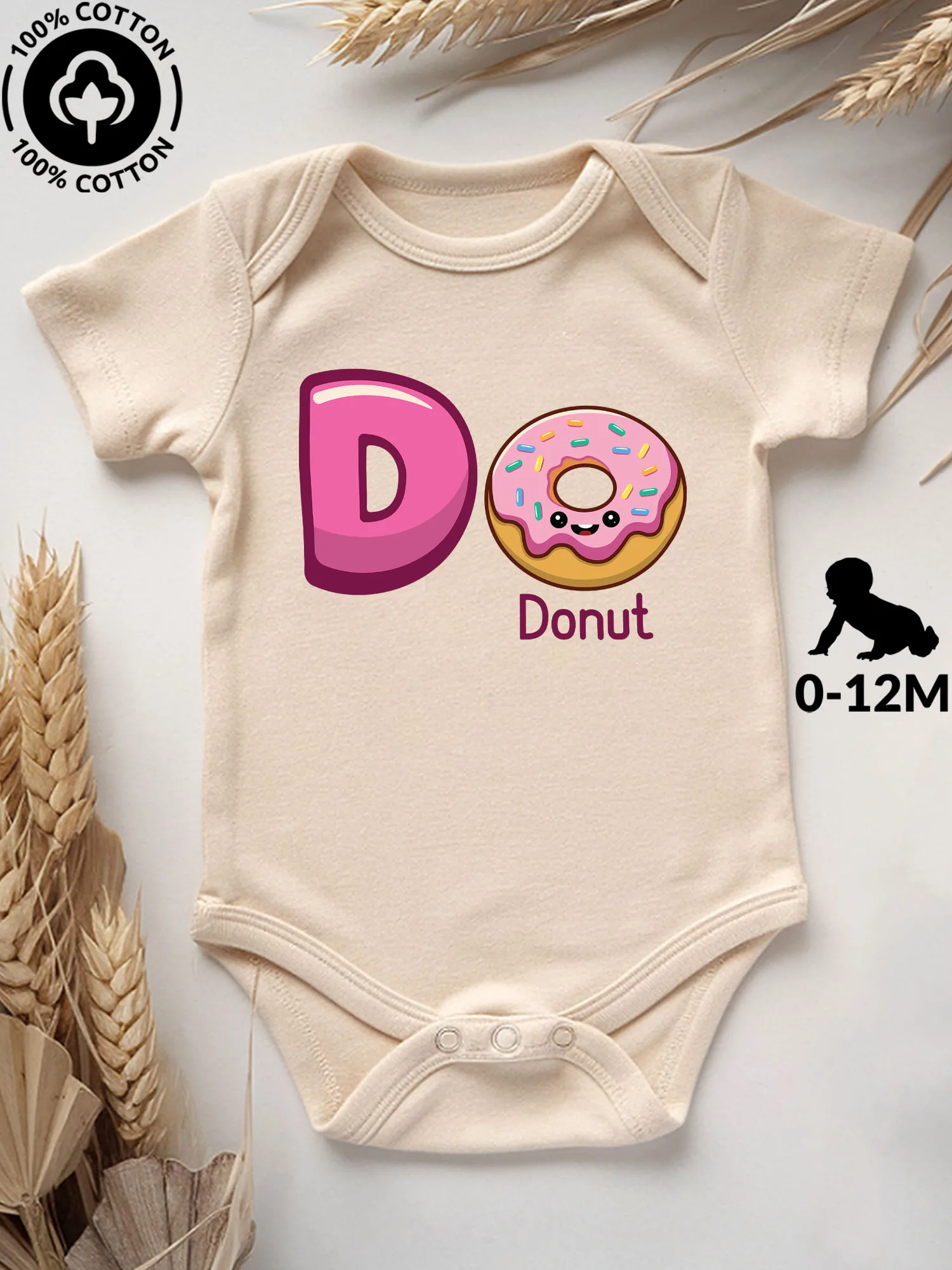 

Детский комбинезон-боди Donut D унисекс, 100% хлопок, мягкий, всесезонный, бежевый, для ползания, 190 г/м²