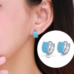 Vintage Natural Turquoise Hoop Earrings Solid 925 Sterling Silver Luxury Trendy Earring For Women Wedding Jewelry Brincos