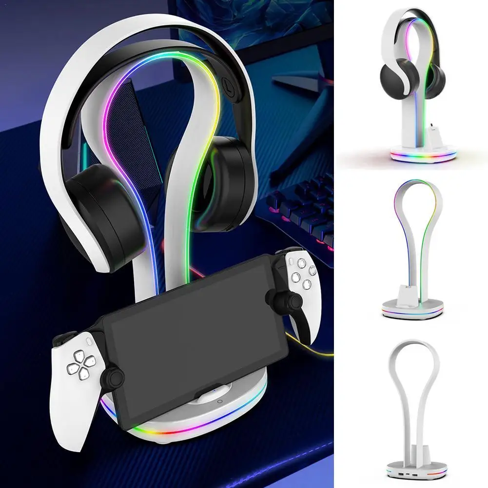 

For PS5 Portal Magnetic Contact Charging Base RGB Lighting Effect With Type-C + USB Expansion Interface Can Store Headphones