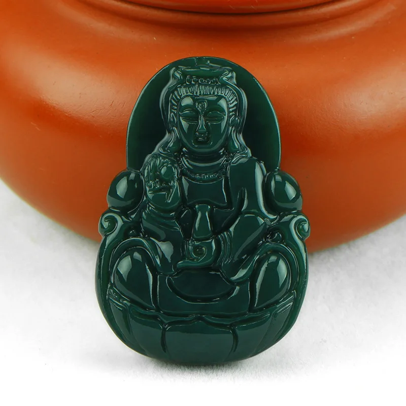 Exquisite Fashion Hetian Grey Jade Holy-Water Vase Avalokitesvara Men's Guanyin Pendant