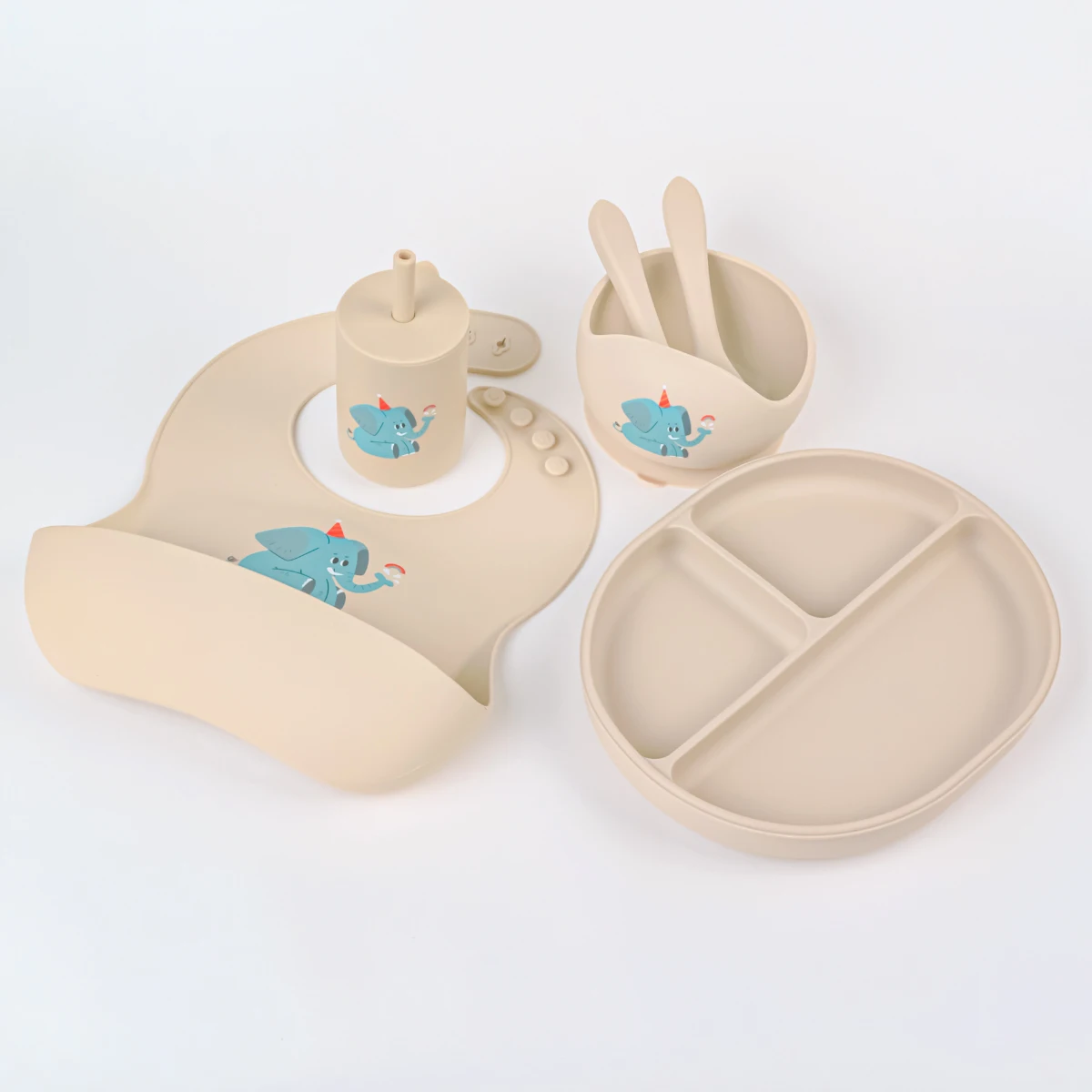 6 Stück Baby Silikon Fütterung sets Saugnapf Schüssel Geschirr Kinder Löffel Gabel Fütterung Snack Tasse personal isierten Namen Baby Geschirr