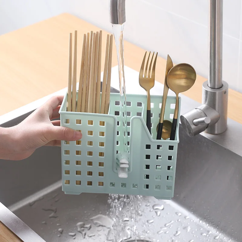

2pcs Universal Utensil Basket For Chopsticks Small Items Drying Storage Rack Quick Draining Wall Mountable Countertop Organizing