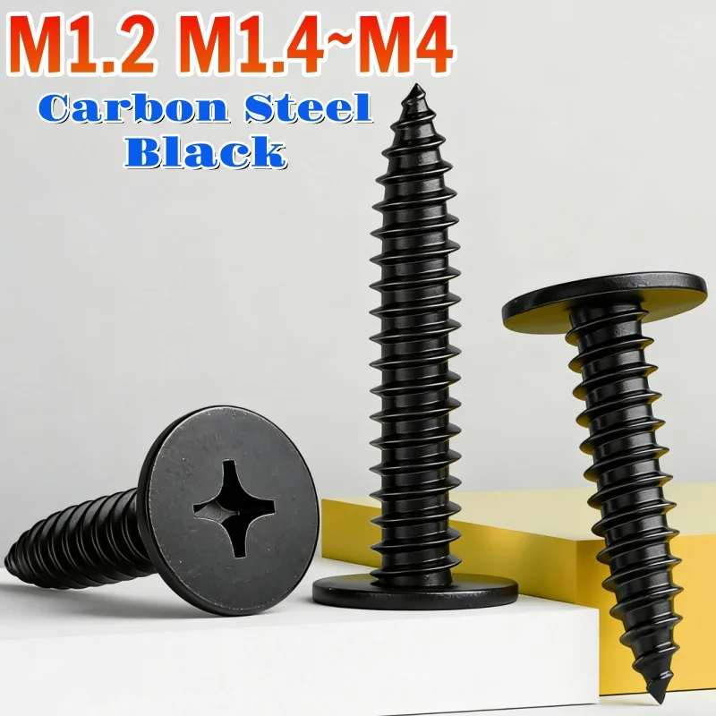 Carbon Steel Black Phillips Super Ultra Thin Flat Wafer Self-tapping Wood Screw M1.2 M1.4 M1.7 M2 M2.3 M2.6 M3 M3.5m4