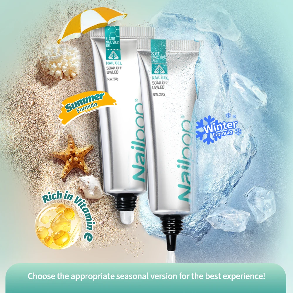 Nailpop – pointes d'ongles souples, édition hiver d'été avec formule de vitamine E pour presse sur les ongles, forte tenue et beaux ongles, 20g