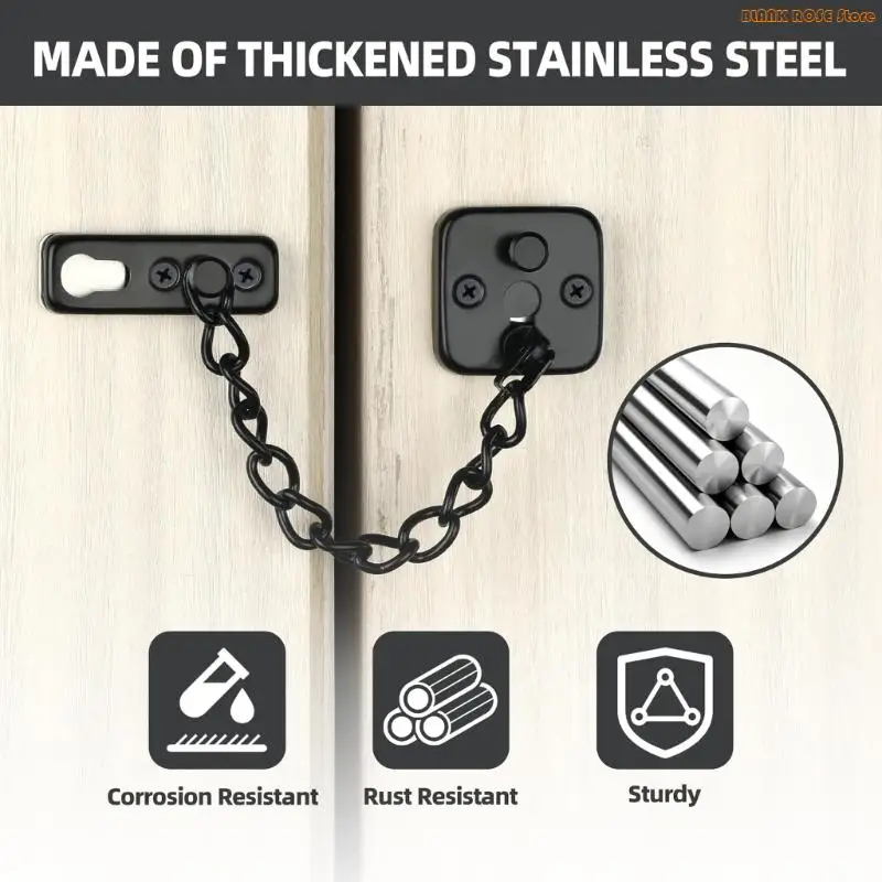 Door Security Chain Lock Steel Spring Pressure Fastener With Adjustable Opening Control for Apartment Entry, Bedroom Privacy