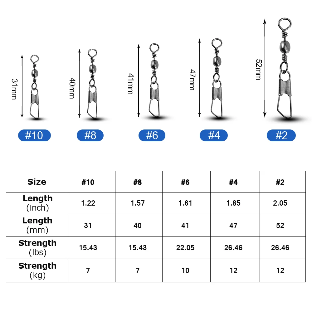 Goture 175pcs Fishing Swivels Ball Bearing Barrel Swivel with Interlock Snap Stainless Steel 360 Rotation Swivel Fishing Access