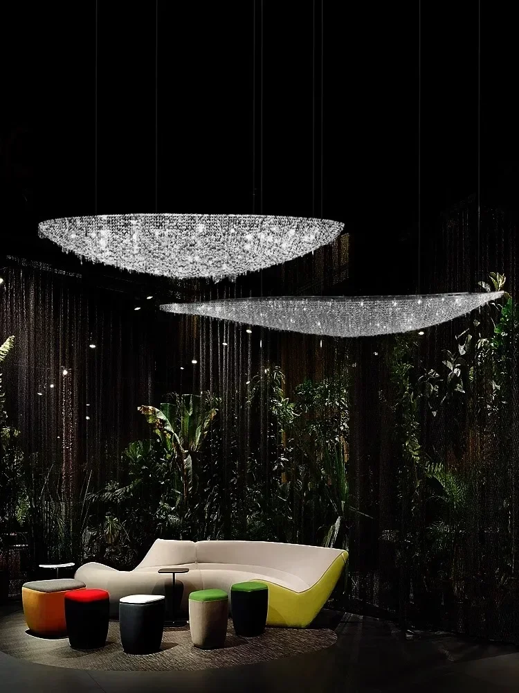 Art Deco K9 Crystal Series Moon Boat LED Dimmable Chrome Chandelier Lighting Suspension Luminaire Lampen For Living Room