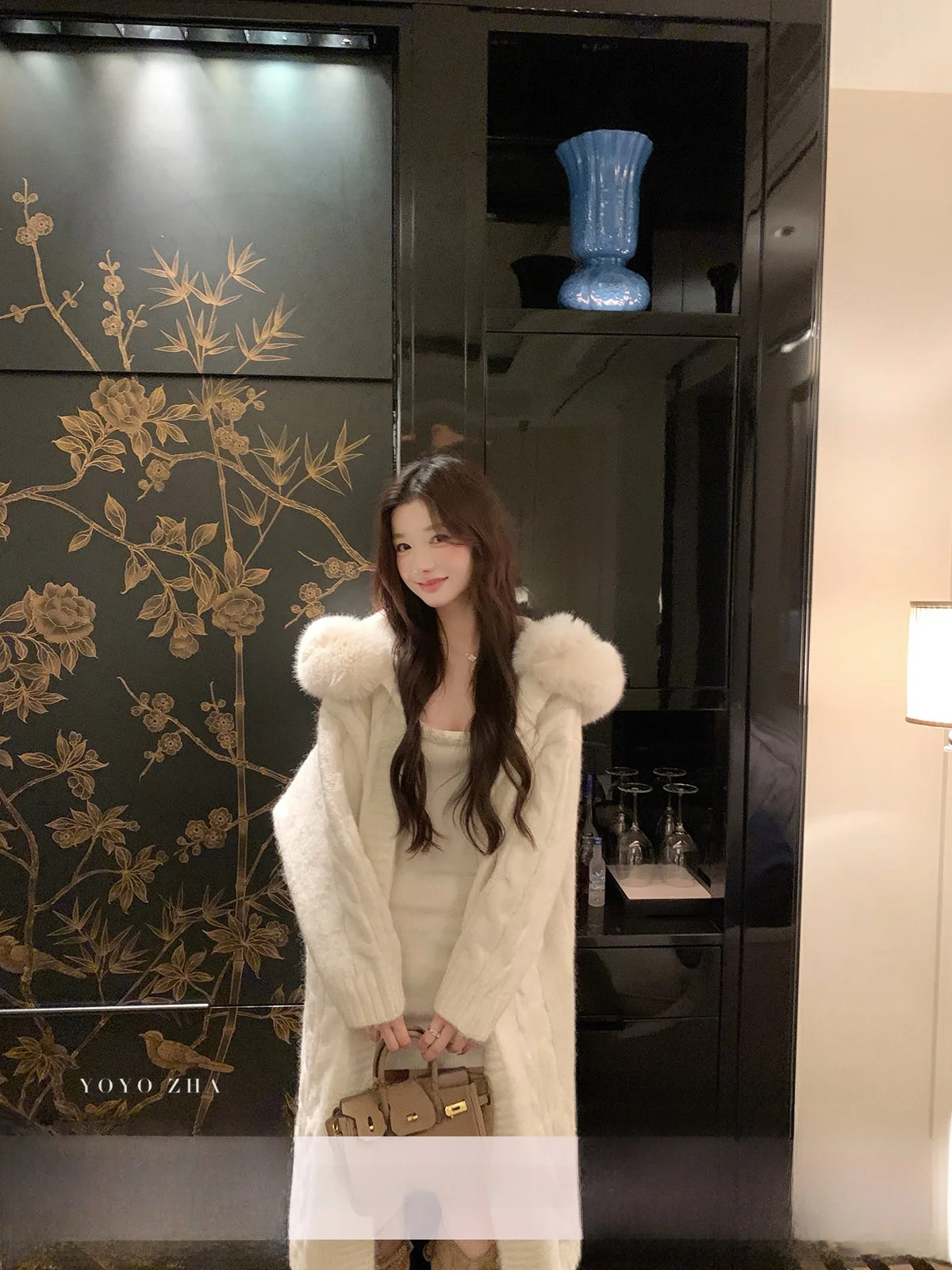 

Кардиган-свитер Yoyozhang Zhang Yuyu Long с капюшоном, женский, зимний, шерстяной, приталенный, эксклюзивно онлайн