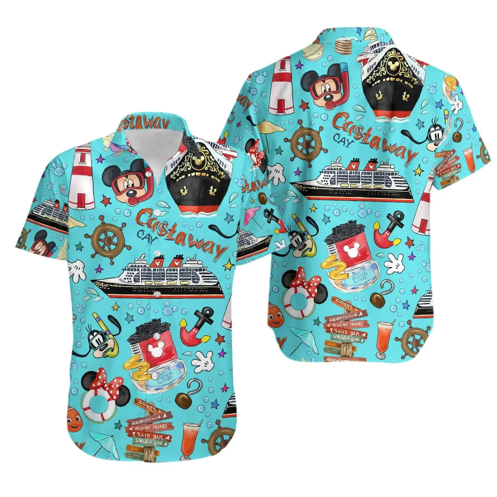 Castaway Cay Hawaiian Shirt Disney Cruise Line Men's Women's Button Up Shirt Casual Beach Shirt Mickey Summer Short Sleeve Shirt