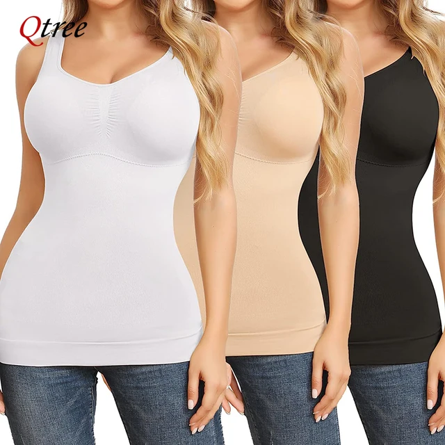 Qtree Women Tummy Control Shapewear Classic 2-IN-1 z usztywnianym biustonoszem Wysoka elastyczna kamizelka rozciągliwa Body Shaper Slim Up Lift Gorset
