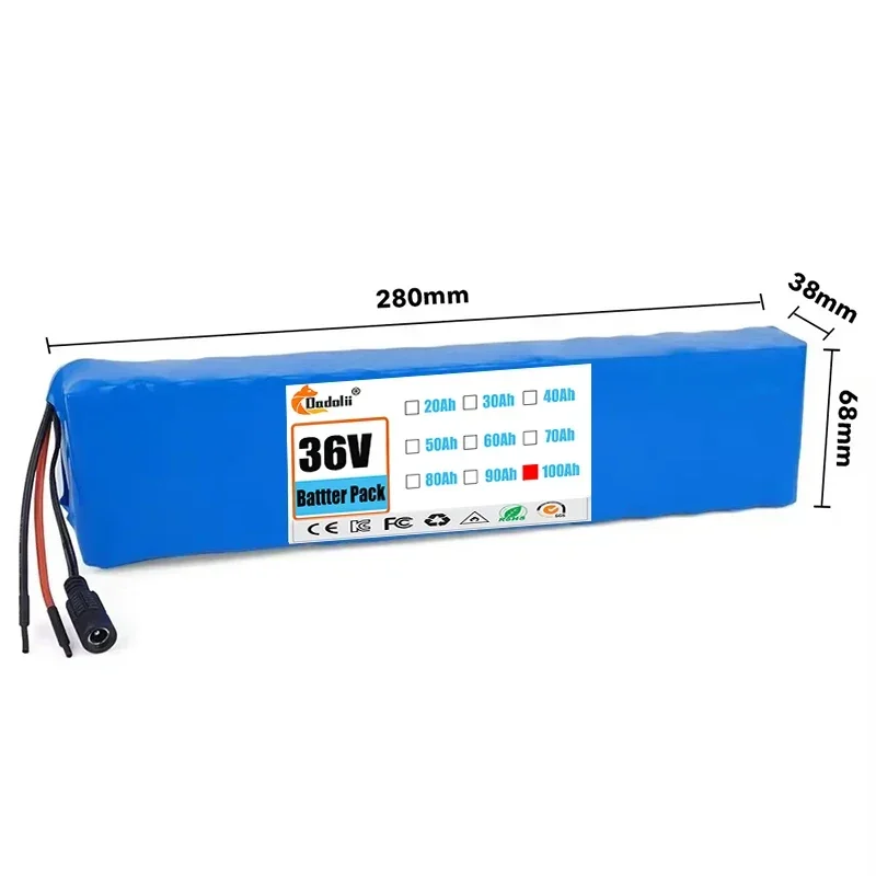 10S3P Electric Scooter Battery 36V 100Ah 18650 Lithium-ion Battery 350W 500W,+42V Charger