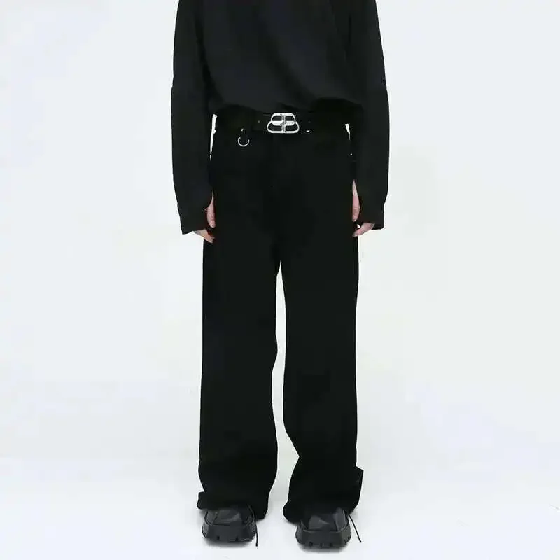 

Vintage Men's Jeans New Fashion Washed Wide Leg Denim Pants Casual Loose Male Versatile Trousers Black Summer Autumn