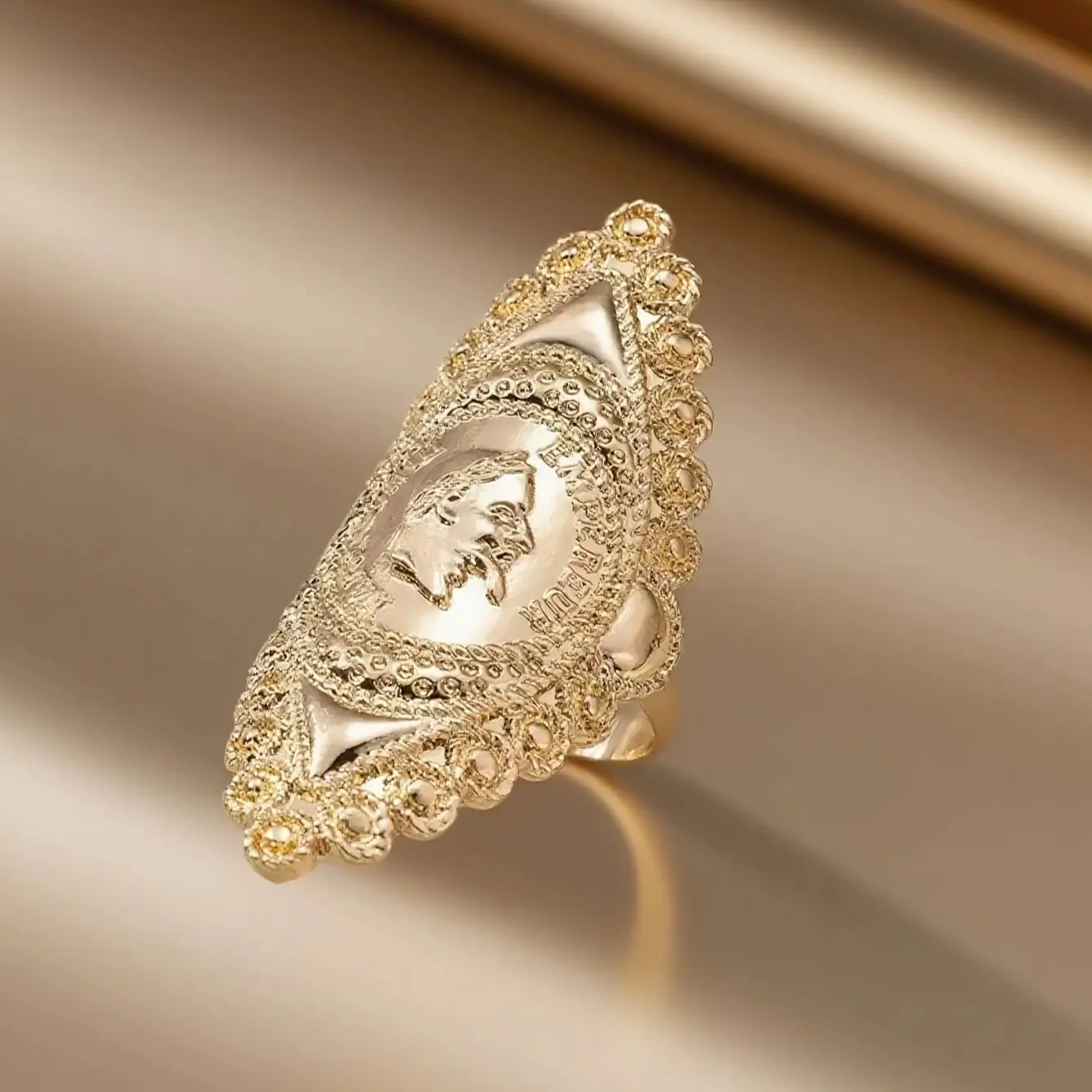 gold plated napoleon coin jewelry rings adjustable size middle east european royal wedding bands