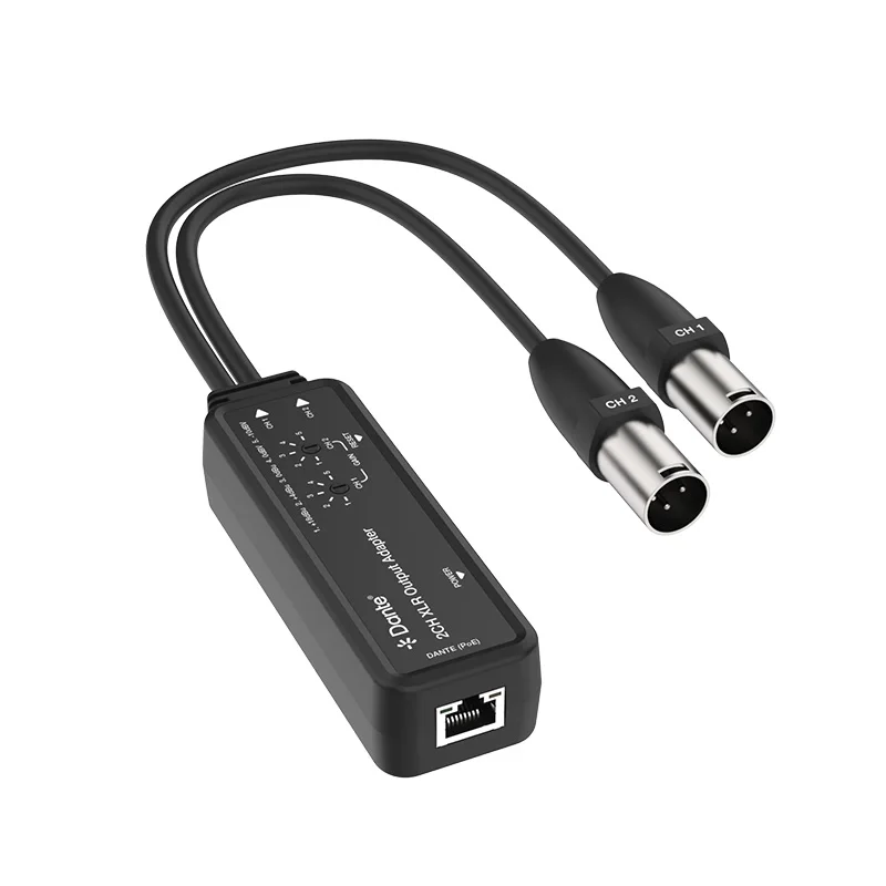 Dante 2 Channels Balanced Unbalanced XLR Analog Audio Extender over cat6 cable up to 100m 328ft support POE