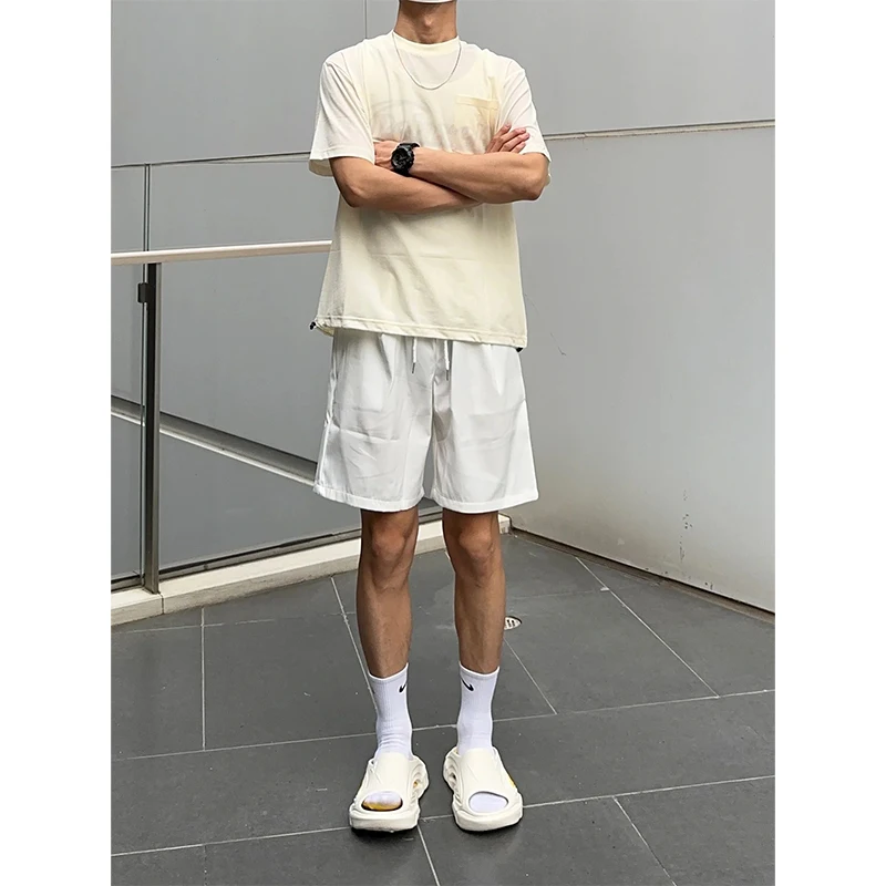 Cleanfit Men's Summer Thin Qui Dry Ice Silk Five-Point Casual orts High Street Cool Feeling Lightweight Straight Leg Pants