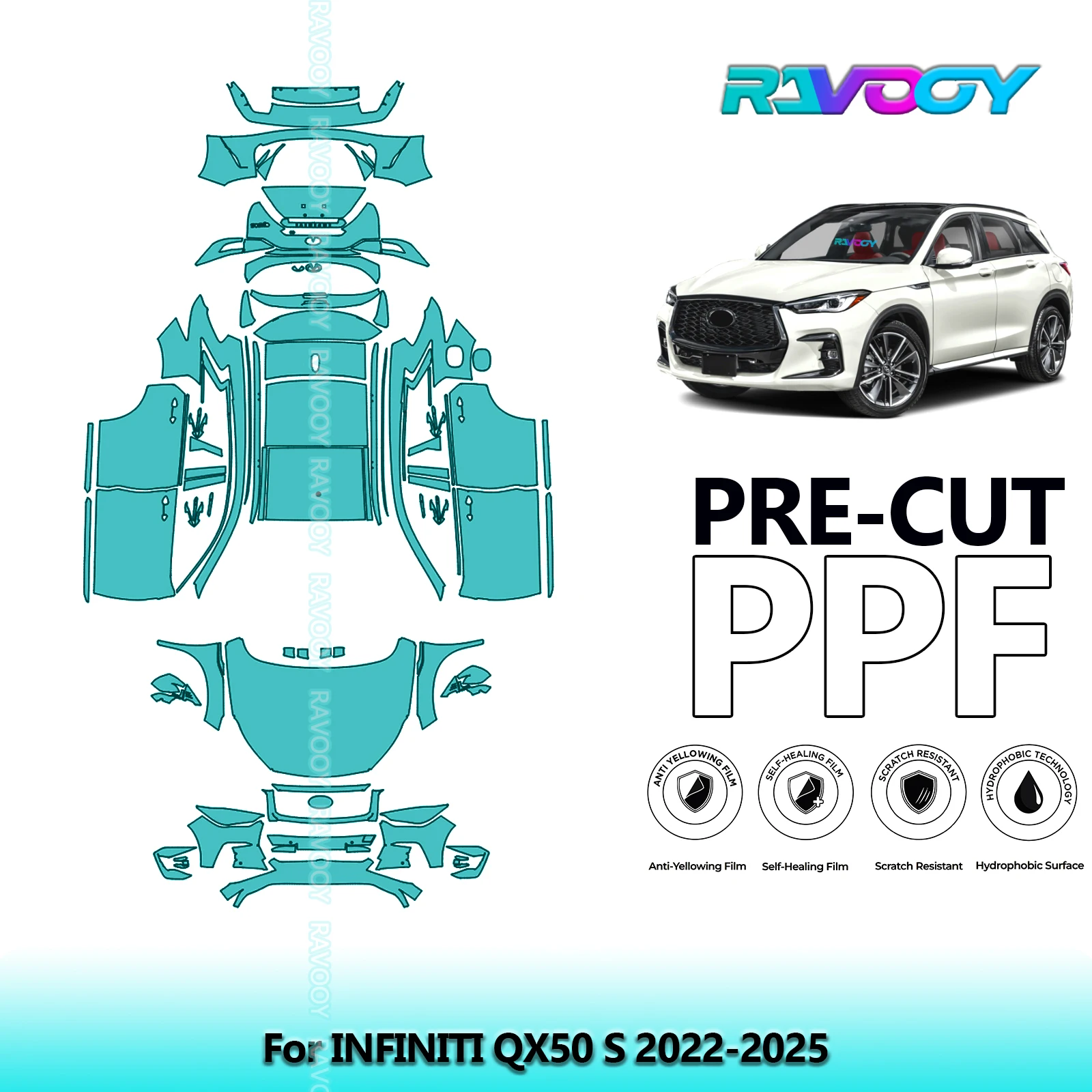 

8.5Mil Precut PPF Paint Protection Film Full Vehicle For INFINITI QX50 S 2022-2025