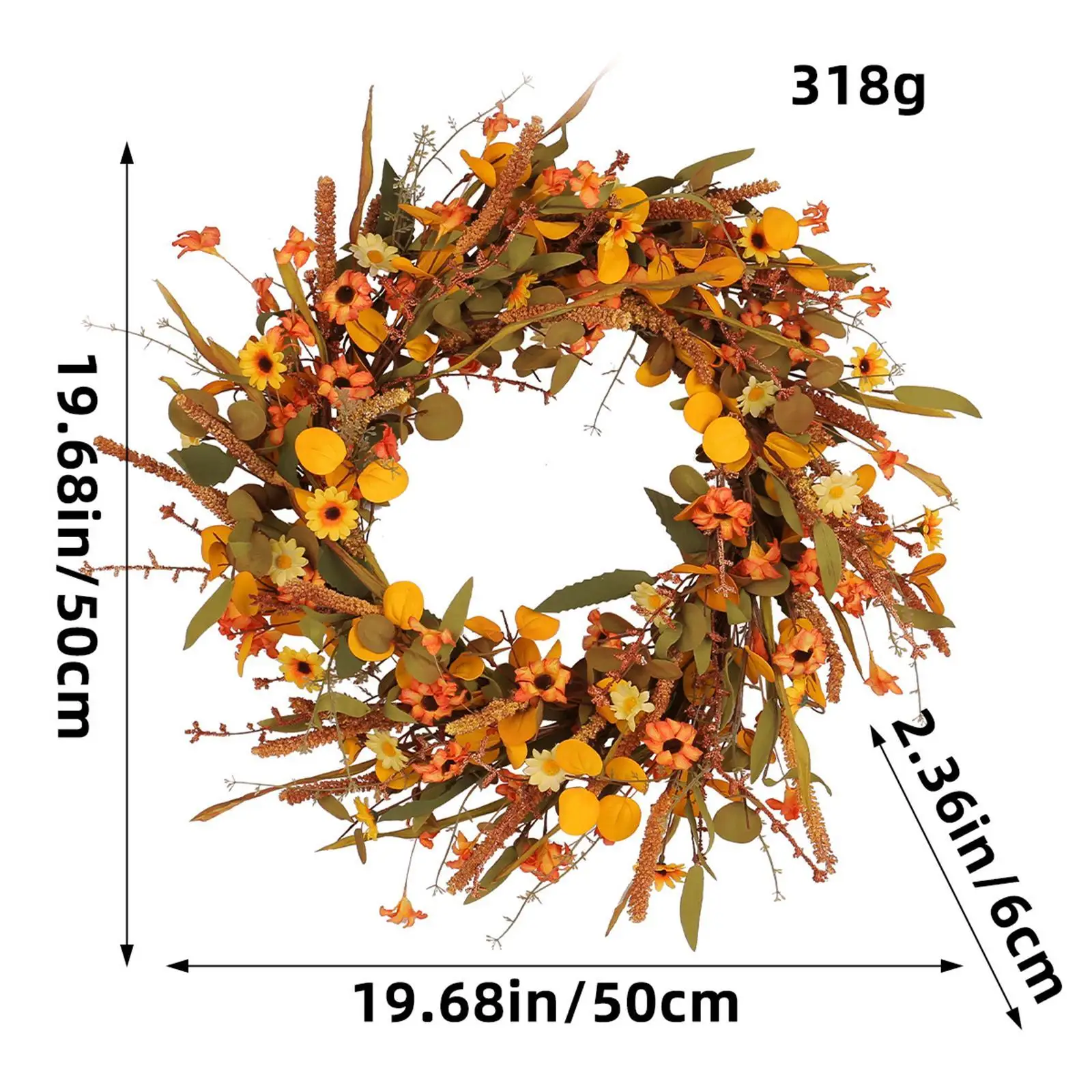 Thanksgiving Flower Wreath Indoor Hanging Decorative Front Door Wreath for Photo Prop Festival Farmhouse Celebration Restaurant