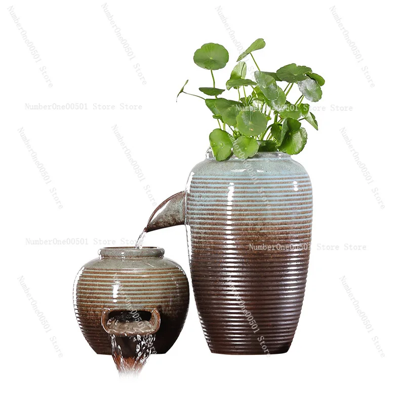 

Traditional Clay Pot Water Fountain Cascading Waterfall for Aquarium Pond Patio Garden Decor Asian Style