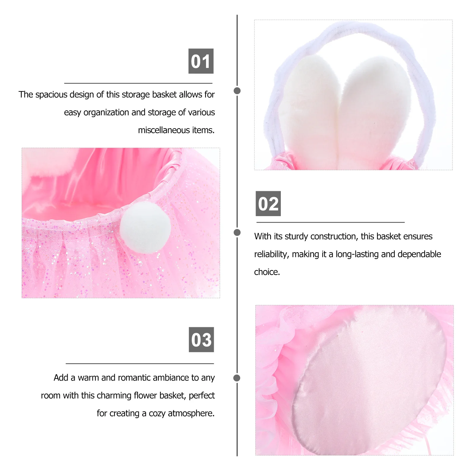 

Rabbit Ear Flower Basket Easter Bunny Storage Tote Lightweight For Picnic Beach Party Decor Indoor Outdoor Organizer