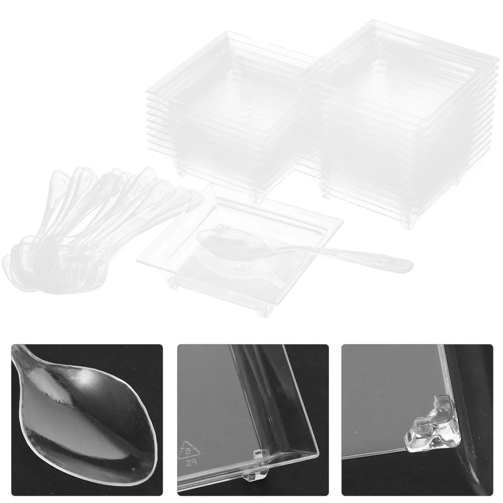

100pcs Sweet Serving Paper Small Square Shape Plates Plate Set: Tasting Display Plate Clear Snack Tray Square Plates 2.5\