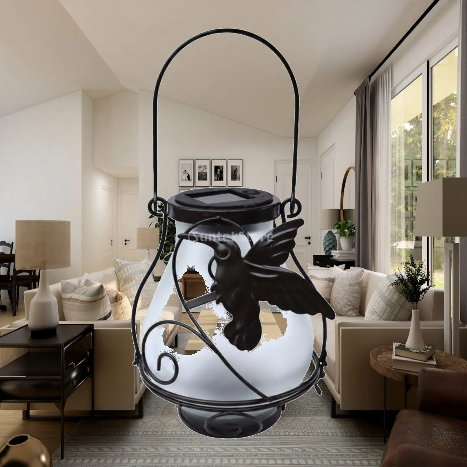 Outdoor Waterproof Hanging Solar Garden Lantern Butterfly Design Iron Glass for Balcony Courtyard Pathway Evening Ambience