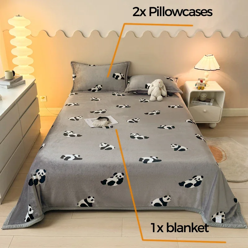 Panda Print Milk Velvet Blanket for Bed Queen Size Skin-friendly Soft Sofa Throw Blanket 2026 Spring Warm Flannel Bed Sheets
