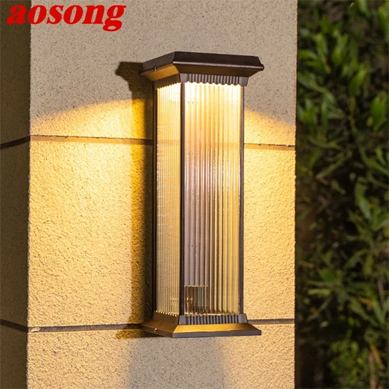 AOSONG Contemporary Solar Outdoor Wall Lamps Simplicity Waterproof Creative Balcony Hallway Courtyard Villa Gate Hotel