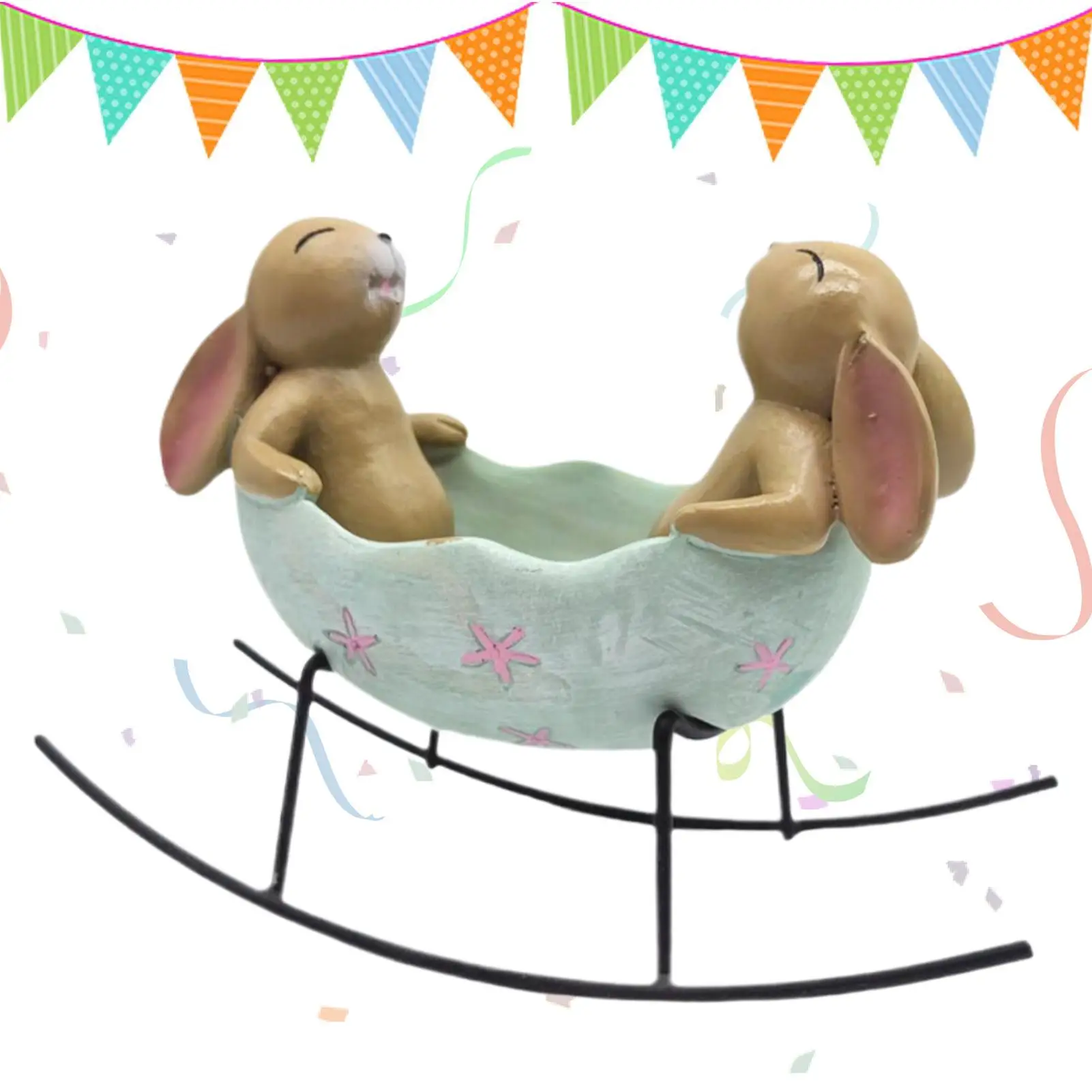 Easter Rabbit Resin Ornament Garden Courtyard Decoration Bunny Bathing Cradle Ornament Indoor Desktop Home Decoration