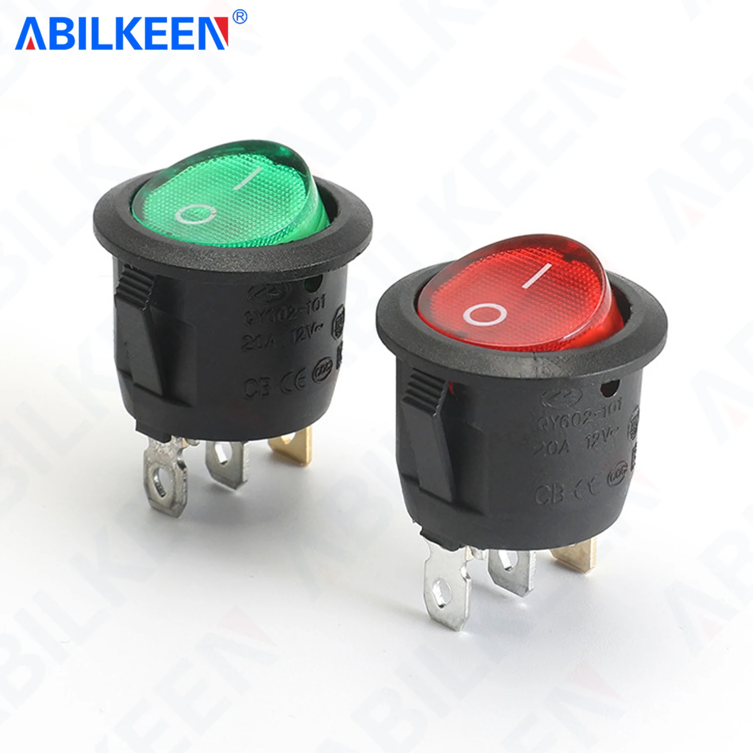 50PCS/LOT ABILKEEN KCD1 Plastic Rocker Toggle Switch ON-OFF Latching Toggle Rocker Switch with LED Light Illuminate 6A 250VAC