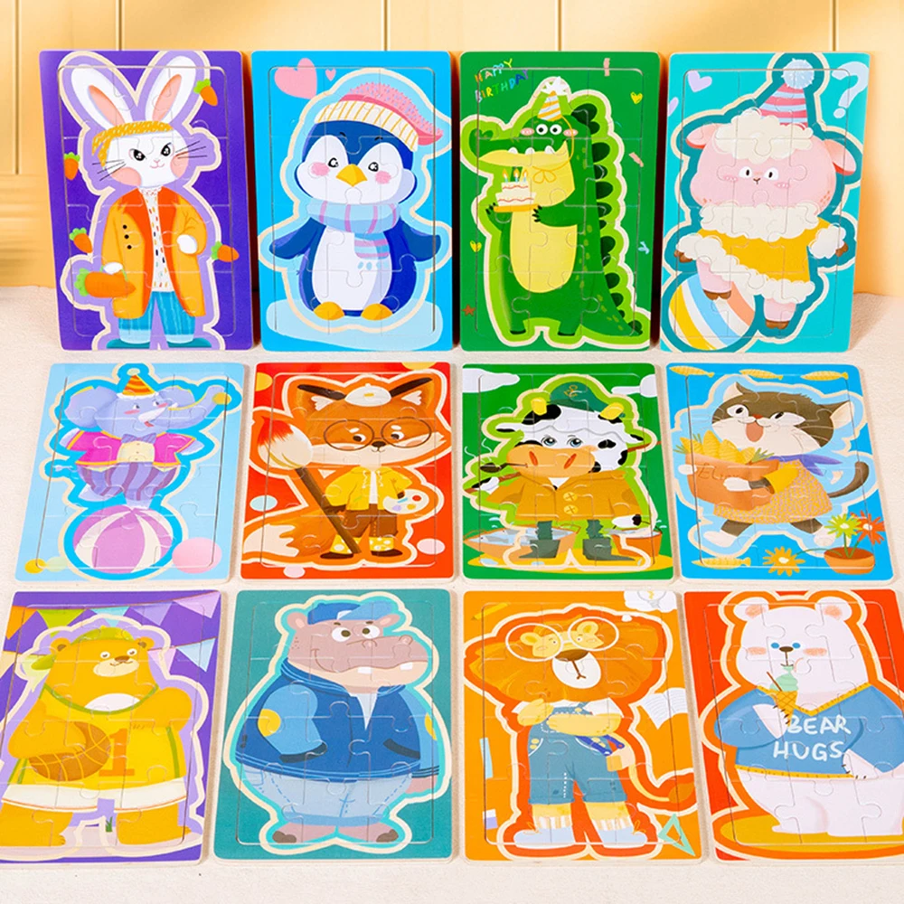 Wooden Jigsaw Puzzle Toys for Kids 3-8 Years,Cartoon Animal Themed Montessori Learning Toys,Educational STEM Gift for Boys Girls