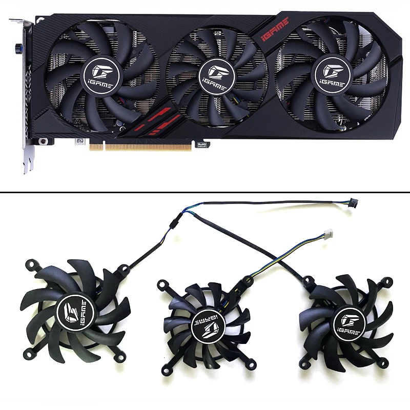 

NEW 3pcs 85MM 75MM 4PIN RTX 2060 ultra GPU FAN For Colorful GTX 1660 RTX 2060 ultra oc Graphics card fan replacement