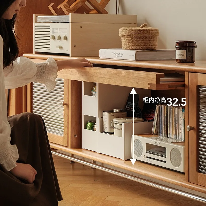 Nordic solid wood TV cabinet, household living room stainless steel magazine locker, homestay storage audio-visua
