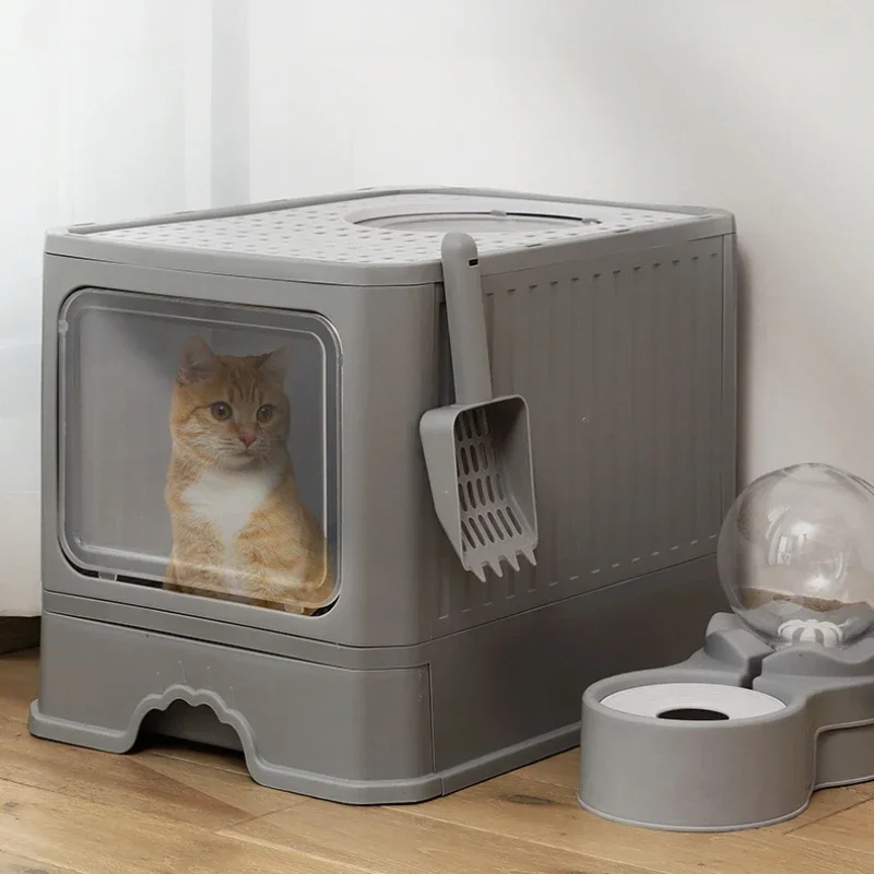 

Лоток для кошачьего туалета с расширенным пространством — полностью закрытый, устойчивый к запаху и брызгам, удобный дизайн ящика для легкой очистки, новые поступления