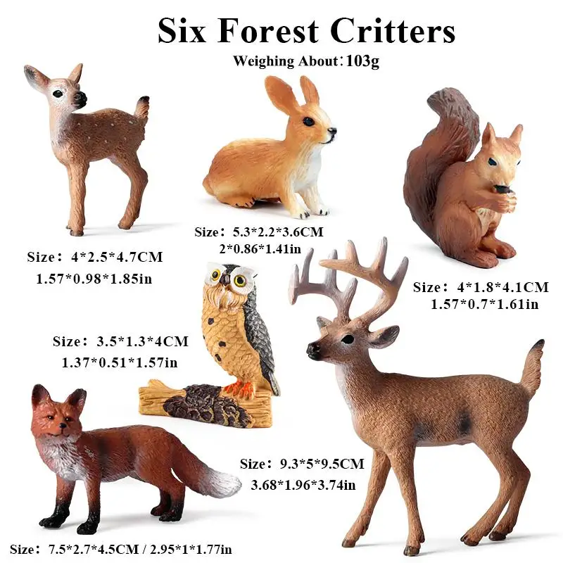 Oenux 8PCS Wilde Tiere Wald Eule Fuchs Hirsch Eichhörnchen Kaninchen Action Figur Modell Miniatur Kuchen Topper Bildung Spielzeug Kinder geschenk 8