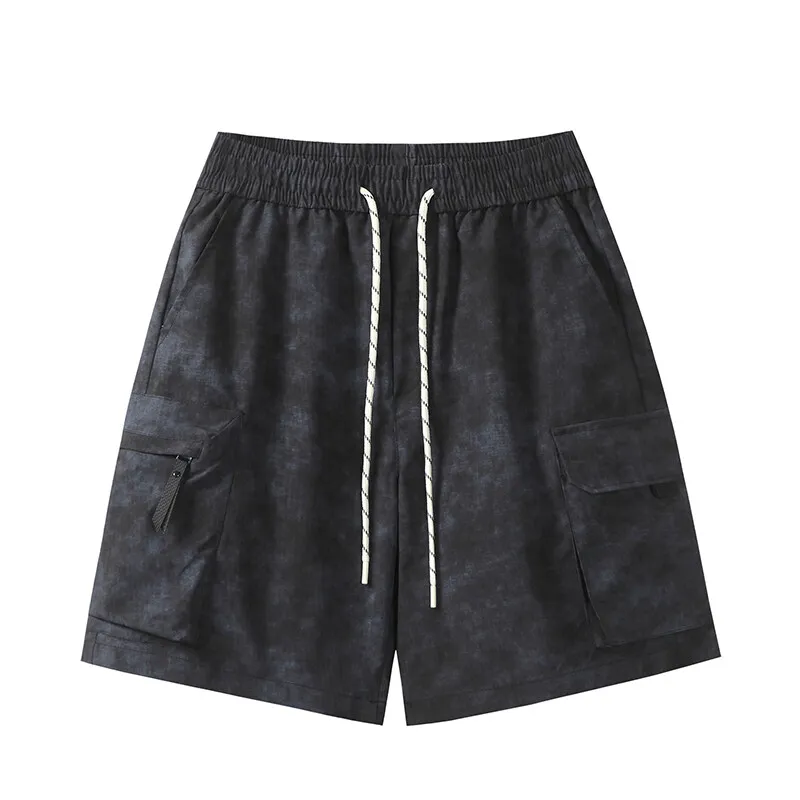 Korean Street Style Tie-dye Shorts Straight Five Trousers Elastic Waist Drawstring Shorts Loose Large Size Knee Trousers