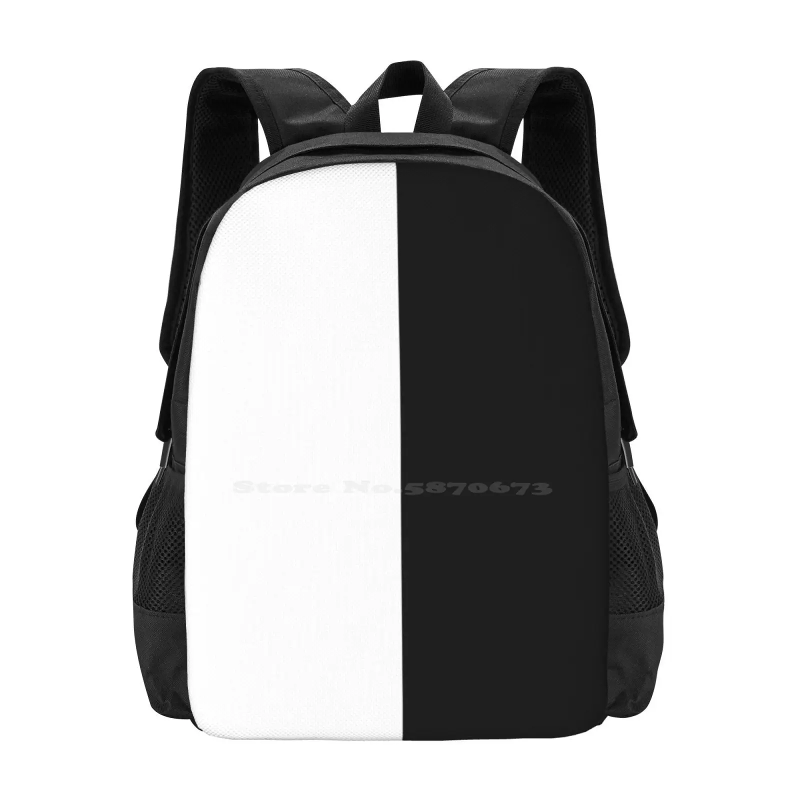 Backpack - Half White And Black Pattern Design Bagpack School Bags Semi Dual Tone Monochrome Two Style Stylish Backpack Colors