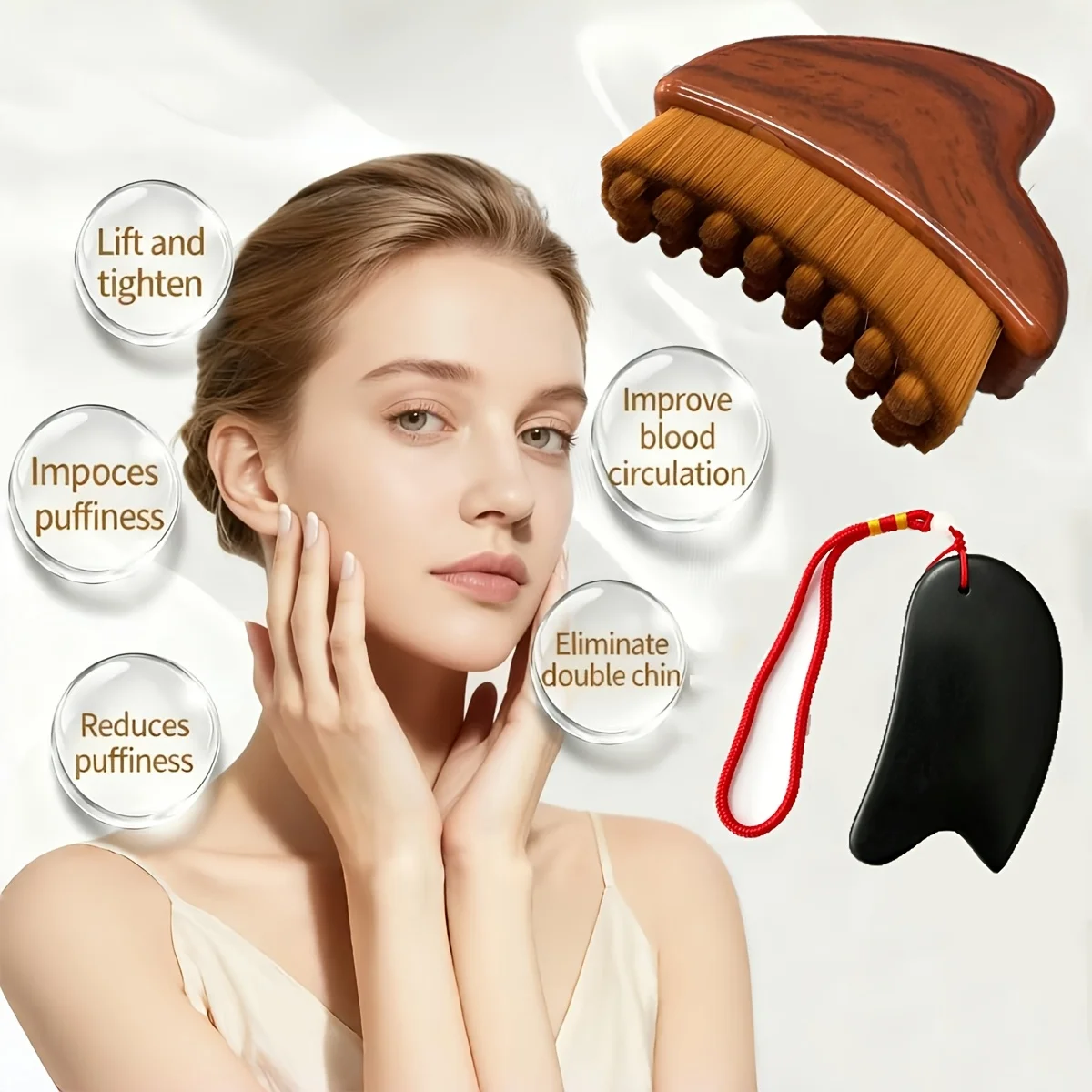 

2PCS Portable Dry Facial Brush Soft Bristles Contoured Lymphatic Massage Tool Face Home Spa Gentle Exfoliation Brush ﻿