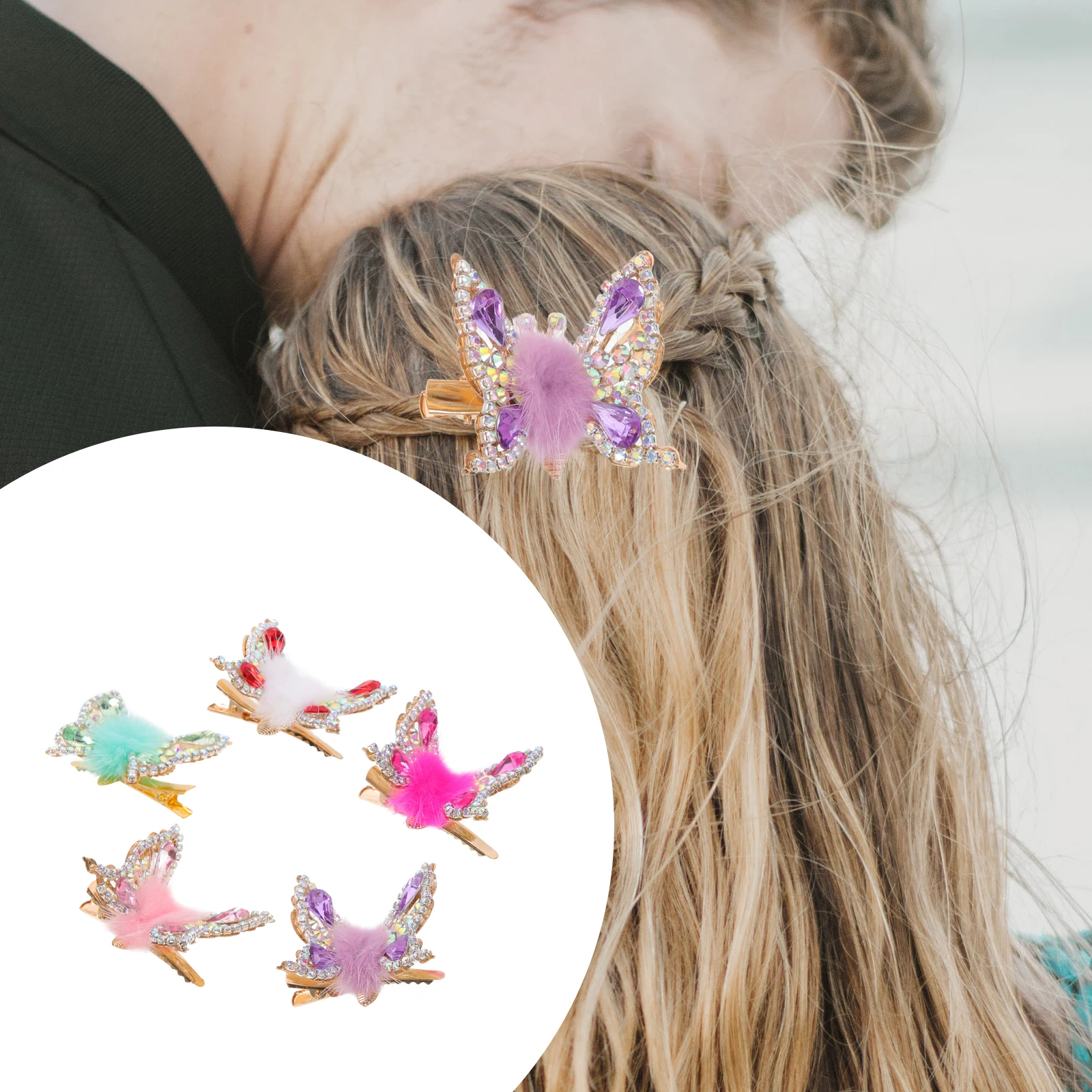 

5pcs Flying Butterfly Clips Women Girls Metal Rhinestone Hair Accessories For Party Beach School Gift Water Moving Wings Hair