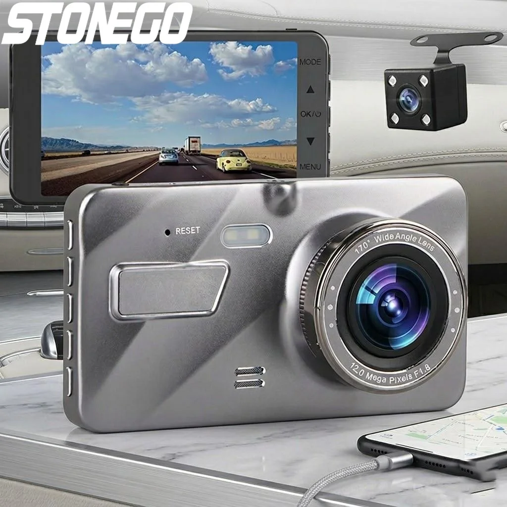 

1080P Dual Dash Cam Front and Rear 4 Inch LCD Night Vision 170 Degree Wide Angle G Sensor Loop Recording Parking Monitor