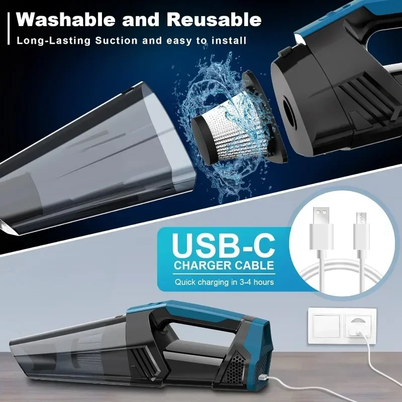 Handheld Cordless Car Vacuum Cleaner Portable Lightweight and Powerful Suitable for Car, Home, Office and Pet Hair