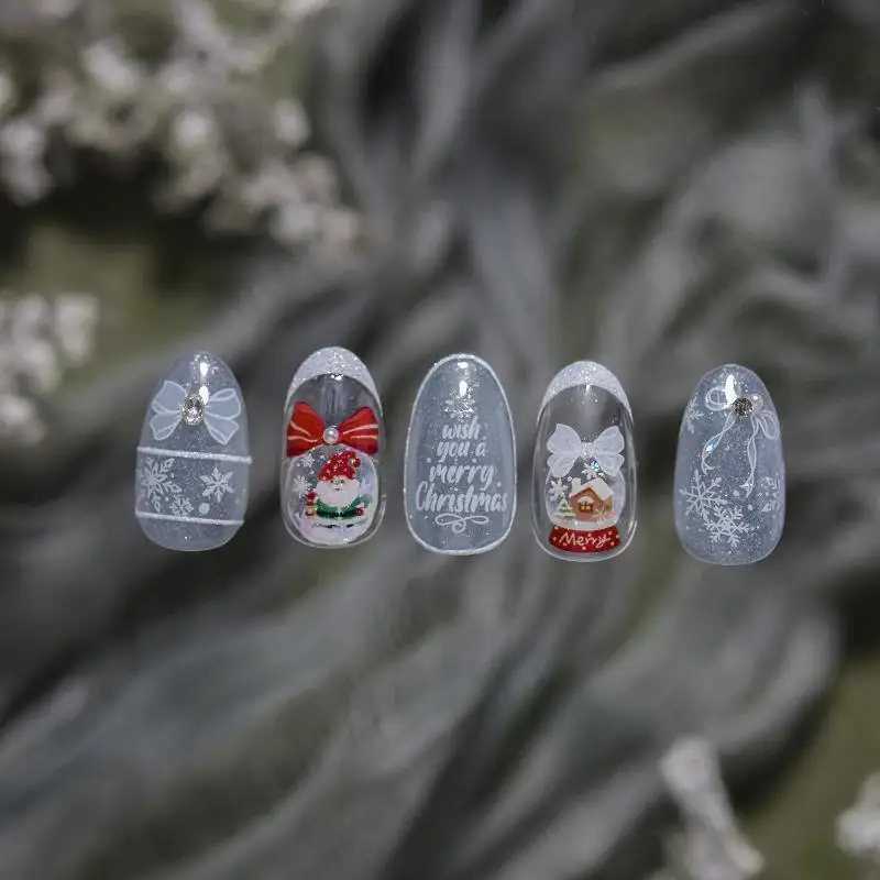 Autocollants de bonhomme de neige de noël pour Nail Art, autocollants d'hiver frais pour ongles, boule de cristal de neige blanche, autocollants d'ornement