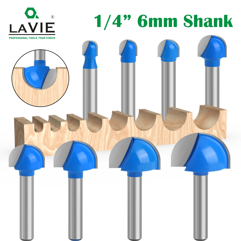 LAVIE 1pc 6mm 1/4 Shank Ball Nose Router Bit Set Round Milling Cutter For Wood CNC Radius Core Box Solid Carbide Tools