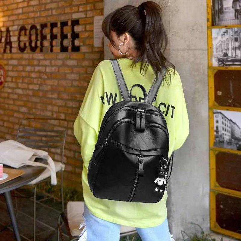 Women Girls Lady Backpack Rucksack Travel Shoulder College School Bag Black PU Leather Backpack