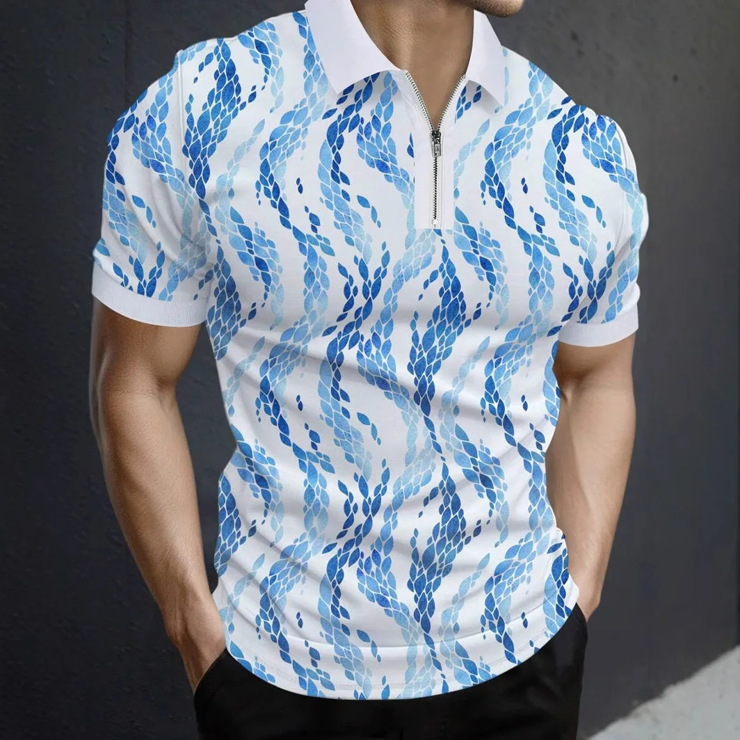 

European and American 2025 Summer Men's Casual Zipper Sports Short Sleeved Polo Shirt